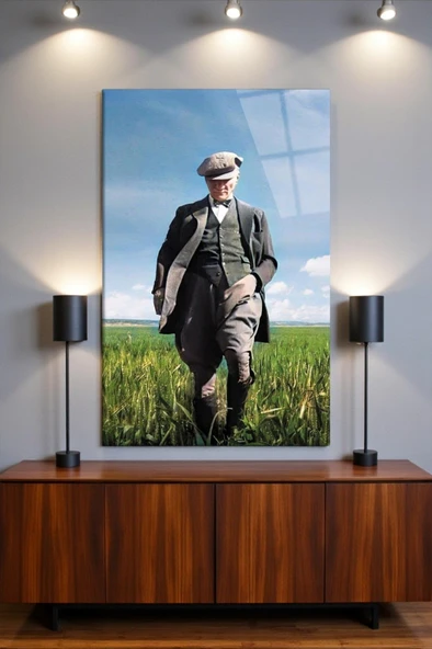 Atatürk Portresi Cam Tablo, Ev ve Ofis Duvar Dekoru, Hediyelik Büyük Temperli 4 mm Cam Tablo ürün görseli 1