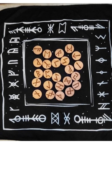 Rune Semboli Taşları Dişbudak Ağacı Run Taşları Örtüsü Sunak Nordic Runes Örtüsü Sunağı ve Taşları Seti ürün görseli 1