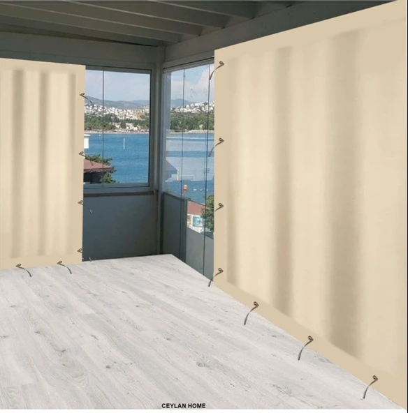 CEYLAN Home Balkon Perdesi Brandası Bağcıklı Ölçü Seçenekli Düz Krem ürün görseli 1