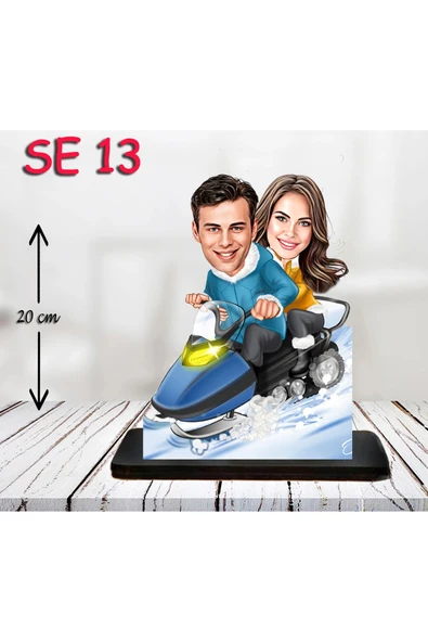 Kişiye Özel Ahşap Biblo - Kar Motoru Kullanan Çift ürün görseli 1
