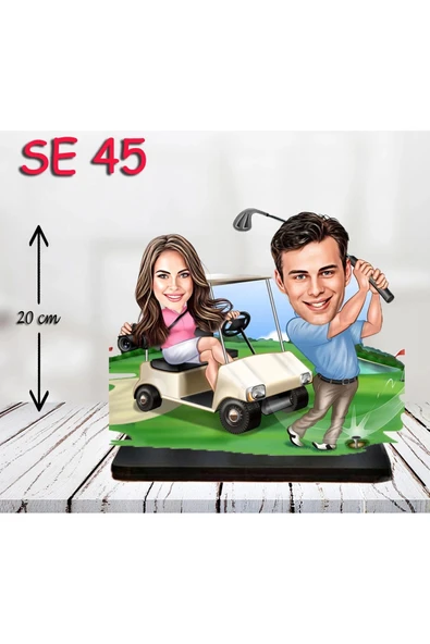 Kişiye Özel Ahşap Biblo - Golf Arabası Kullanan Çift ürün görseli 1