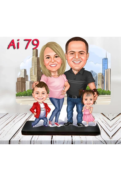 Kişiye Özel Ahşap Biblo - Aile Karikatür Biblo - 4 Kişilik Aile Biblo 36 ürün görseli 1