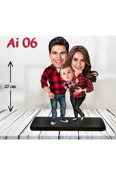 Kişiye Özel Ahşap Biblo - Aile Karikatür Biblo - 3 Kişilik Aile Biblo 3 ürün görseli 1