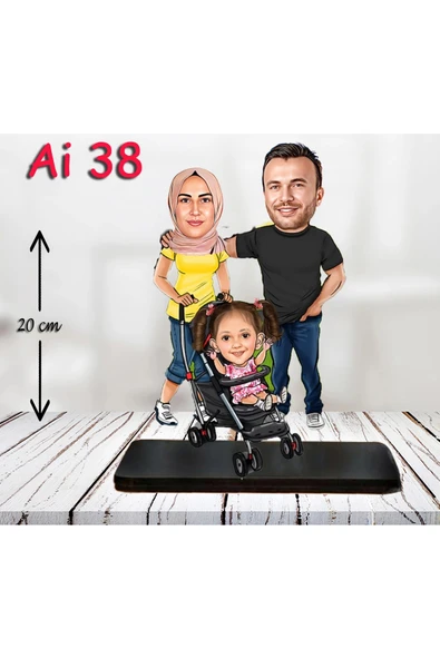 Kişiye Özel Ahşap Biblo - Aile Karikatür Biblo - 3 Kişilik Aile Biblo 12 ürün görseli 1