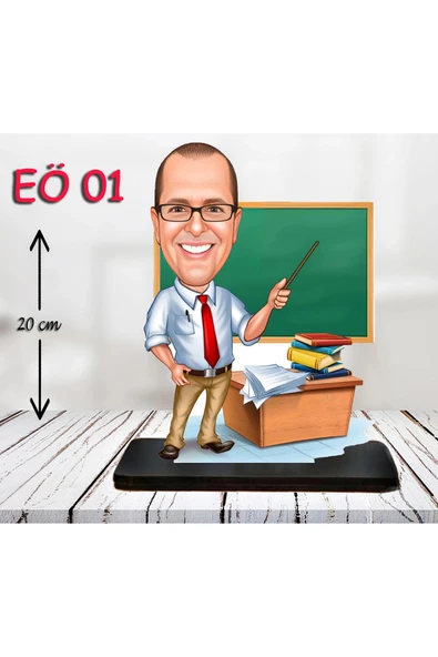 Kişiye Özel Ahşap Biblo - Erkek Öğretmen Karikatür Biblo - Öğretmen Biblo ürün görseli 1