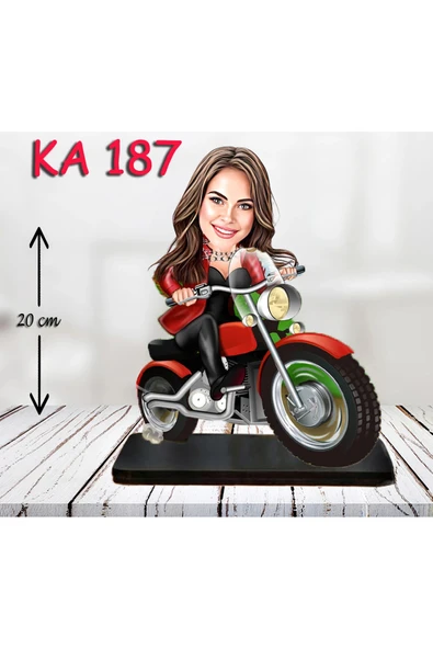 Kişiye Özel Ahşap Biblo - Motor Kullanan Kadın Karikatür Biblo ürün görseli 1