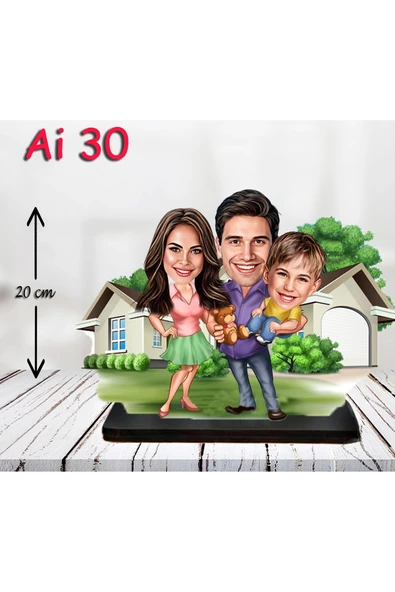 Kişiye Özel Ahşap Biblo - Aile Karikatür Biblo - 3 Kişilik Aile Biblo 10 ürün görseli 1