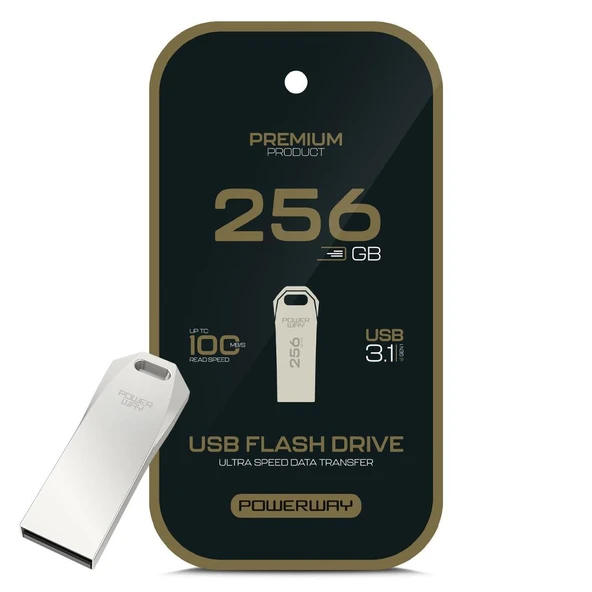 Powerway Premium 256 GB 100MB/S Ultra Hızlı USB 3.1 Metal Silver Flash Bellek ürün görseli 1