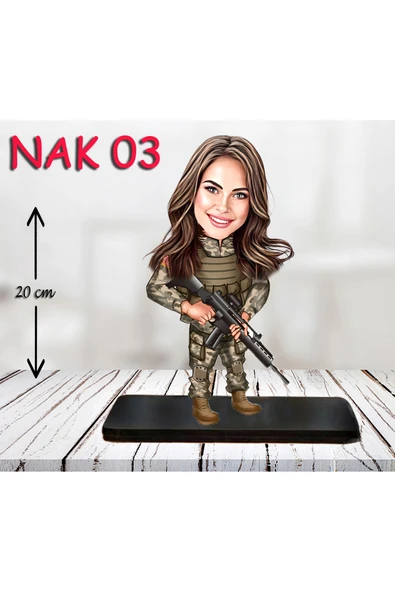 Kişiye Özel Ahşap Biblo - Kadın Asker Karikatür Biblo 3 ürün görseli 1