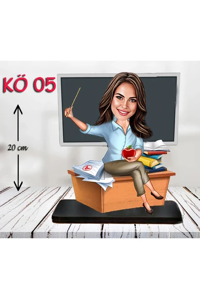 Kişiye Özel Ahşap Biblo - Kadın Öğretmen Karikatür Biblo - Öğretmen Biblo 5 ürün görseli 1