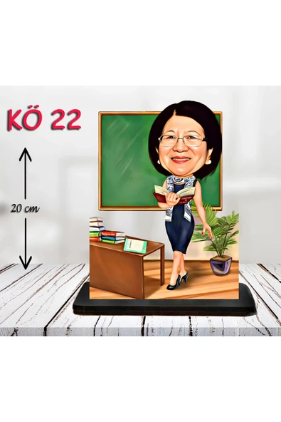 Kişiye Özel Ahşap Biblo - Kadın Öğretmen Karikatür Biblo - Öğretmen Biblo 22 ürün görseli 1