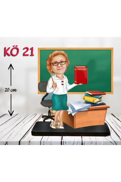 Kişiye Özel Ahşap Biblo - Kadın Öğretmen Karikatür Biblo - Öğretmen Biblo 21 ürün görseli 1