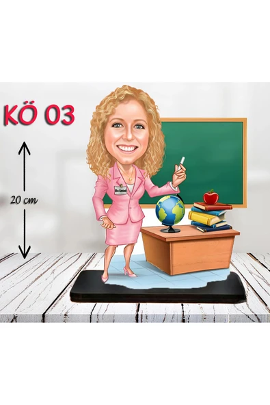 Kişiye Özel Ahşap Biblo - Kadın Öğretmen Karikatür Biblo - Öğretmen Biblo 3 ürün görseli 1