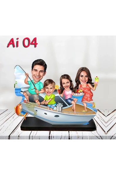 Kişiye Özel Ahşap Biblo - Aile Karikatür Biblo - 4 Kişilik Aile Biblo 2 ürün görseli 1