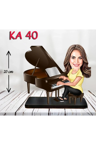 Kişiye Özel Ahşap Biblo - Piyano Çalan Kadın Karikatür Biblo ürün görseli 1