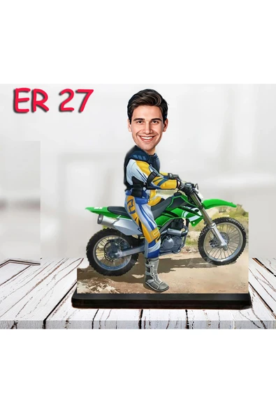 Kişiye Özel Ahşap Biblo - Motor Kullanan Erkek Karikatür Biblo 12 ürün görseli 1