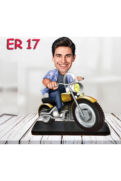 Kişiye Özel Ahşap Biblo - Motor Kullanan Erkek Karikatür Biblo 2 ürün görseli 1