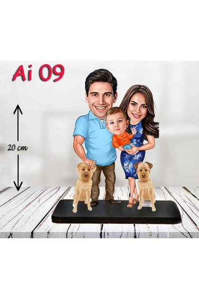 Kişiye Özel Ahşap Biblo - Aile Karikatür Biblo - 3 Kişilik Aile Biblo 5 ürün görseli 1
