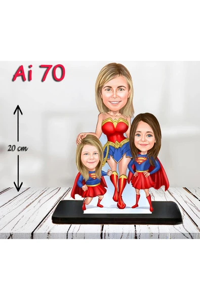 Kişiye Özel Ahşap Biblo - Aile Karikatür Biblo - 3 Kişilik Aile Biblo 21 ürün görseli 1