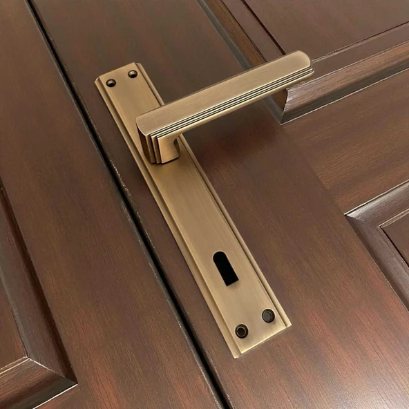 İbiza Mat Antik Sarı Full Zamak Elegant Aynalı Oda Kapı Kolu 1 Takım ürün görseli 1