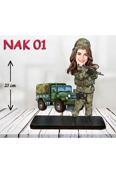 Kişiye Özel Ahşap Biblo - Kadın Asker Karikatür Biblo ürün görseli 1