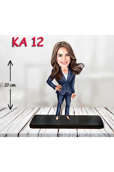 Kişiye Özel Ahşap Biblo - Takım Elbiseli Kadın Karikatür Biblo 3 ürün görseli 1