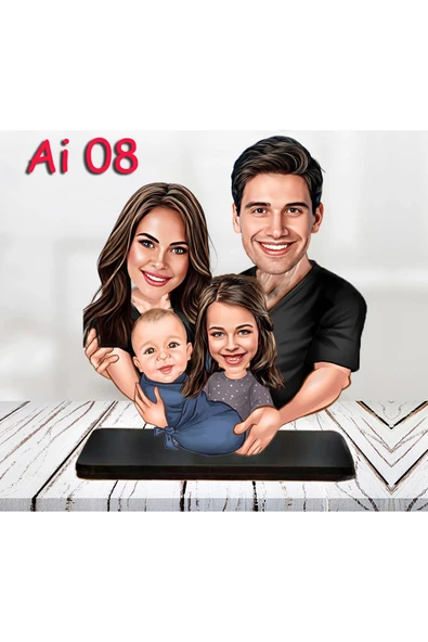 Kişiye Özel Ahşap Biblo - Aile Karikatür Biblo - 4 Kişilik Aile Biblo 3 ürün görseli 1