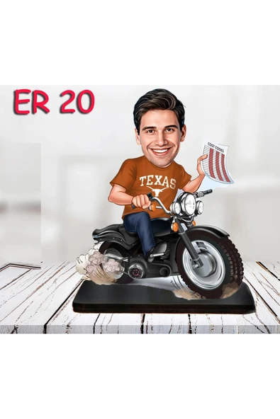 Kişiye Özel Ahşap Biblo - Motor Kullanan Erkek Karikatür Biblo 5 ürün görseli 1
