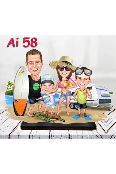 Kişiye Özel Ahşap Biblo - Aile Karikatür Biblo - 4 Kişilik Aile Biblo 25 ürün görseli 1