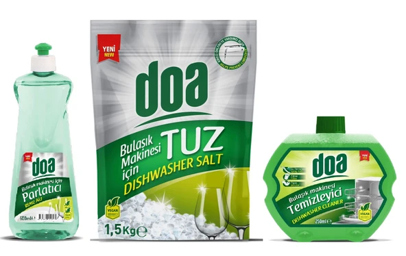 Doa Bulaşık Makinesi 3 Lü Temizlik Seti Tuz 1.5 Kg - Parlatıcı 500 Ml - Temizleyici 250 Ml ürün görseli 1
