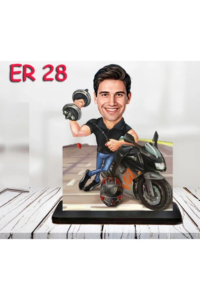 Kişiye Özel Ahşap Biblo - Motor Kullanan Erkek Karikatür Biblo 13 ürün görseli 1