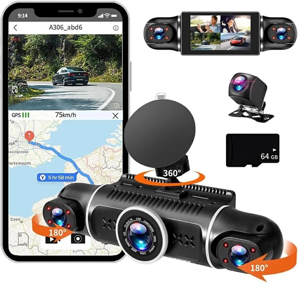 Raynox Araç Kamerası - 4 Kameralı - GPS Takip - G Sensör - 1080P Kayıt - Wifi - Özellikli - Y10 ürün görseli 1