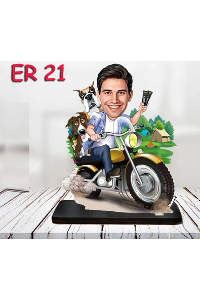 Kişiye Özel Ahşap Biblo - Motor Kullanan Erkek Karikatür Biblo 6 ürün görseli 1