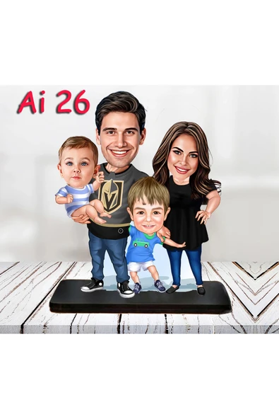 Kişiye Özel Ahşap Biblo - Aile Karikatür Biblo - 4 Kişilik Aile Biblo 9 ürün görseli 1
