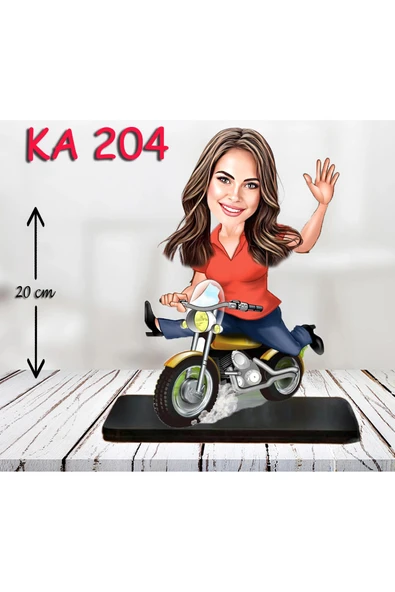 Kişiye Özel Ahşap Biblo - Motor Kullanan Kadın Karikatür Biblo 3 ürün görseli 1