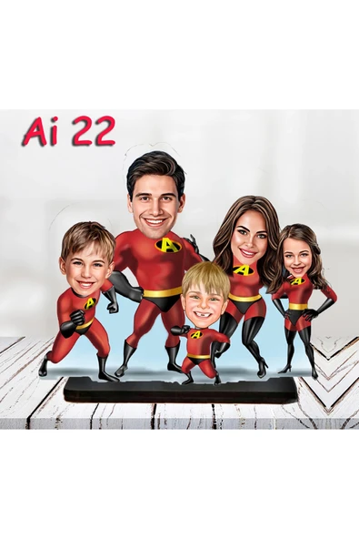 Kişiye Özel Ahşap Biblo - Aile Karikatür Biblo - 5 Kişilik Aile Biblo 5 ürün görseli 1