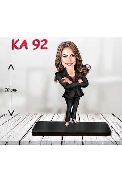 Kişiye Özel Ahşap Biblo - Takım Elbiseli Kadın Karikatür Biblo 15 ürün görseli 1