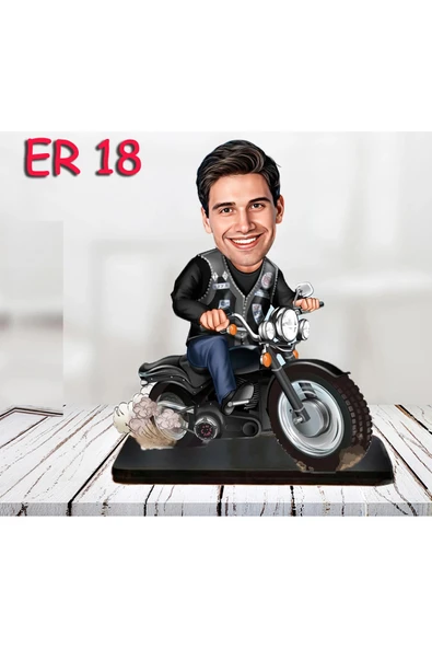 Kişiye Özel Ahşap Biblo - Motor Kullanan Erkek Karikatür Biblo 3 ürün görseli 1