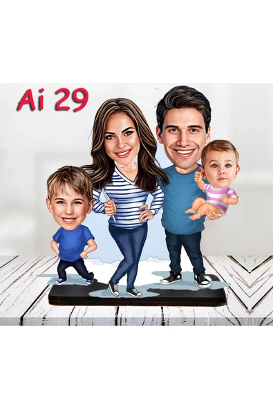 Kişiye Özel Ahşap Biblo - Aile Karikatür Biblo - 4 Kişilik Aile Biblo 12 ürün görseli 1
