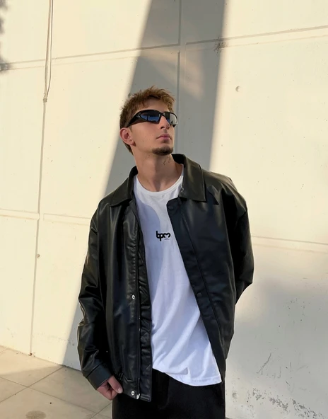 Erkek Oversize Vintage Deri Ceket - Resim 2