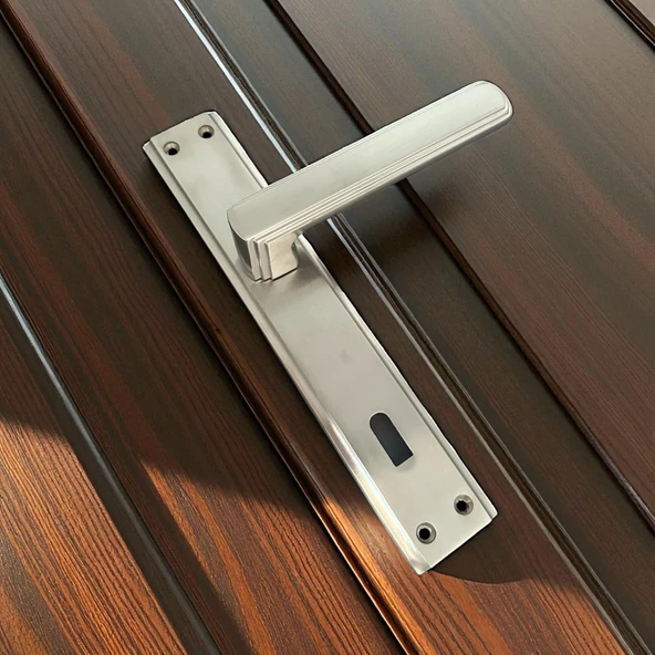 İbiza Mat İnox Full Zamak Elegant Aynalı Oda Kapı Kolu 1 Takım ürün görseli 1