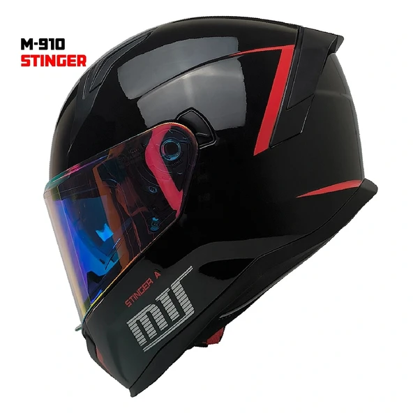 M-910 STINGER GÜNEŞ VİZÖRLÜ SİYAH-FOSFORLU KIRMIZI KASK (IRIDIUM GOLD CAMLI) ürün görseli 1