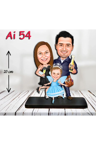 Kişiye Özel Ahşap Biblo - Aile Karikatür Biblo - 3 Kişilik Aile Biblo 14 ürün görseli 1