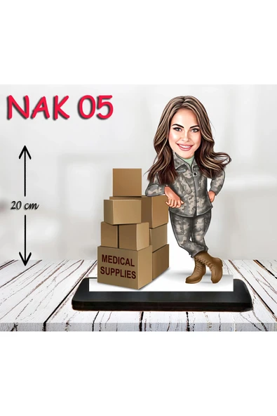 Kişiye Özel Ahşap Biblo - Kadın Asker Karikatür Biblo 5 ürün görseli 1