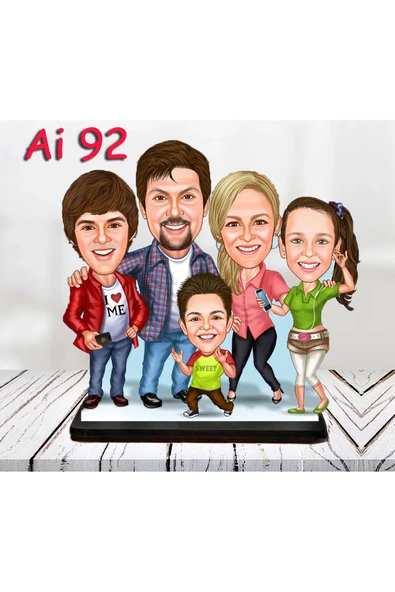 Kişiye Özel Ahşap Biblo - Aile Karikatür Biblo - 5 Kişilik Aile Biblo 14 ürün görseli 1