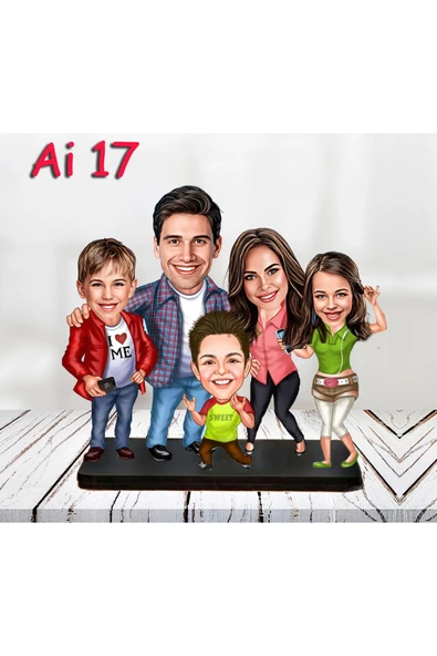 Kişiye Özel Ahşap Biblo - Aile Karikatür Biblo - 5 Kişilik Aile Biblo 3 ürün görseli 1