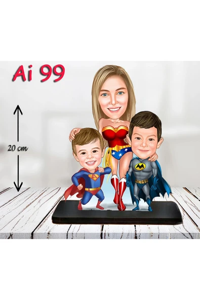 Kişiye Özel Ahşap Biblo - Aile Karikatür Biblo - 3 Kişilik Aile Biblo 27 ürün görseli 1