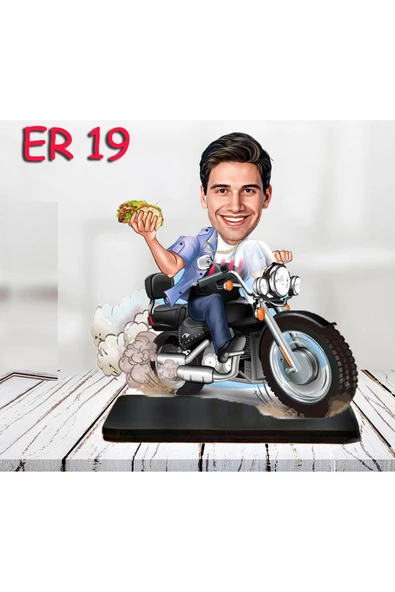 Kişiye Özel Ahşap Biblo - Motor Kullanan Erkek Karikatür Biblo 4 ürün görseli 1