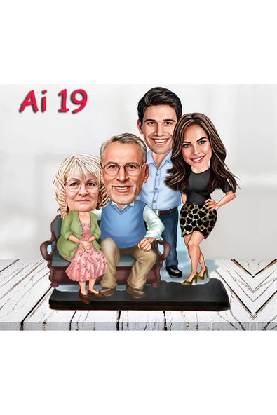 Kişiye Özel Ahşap Biblo - Aile Karikatür Biblo - 4 Kişilik Aile Biblo 8 ürün görseli 1
