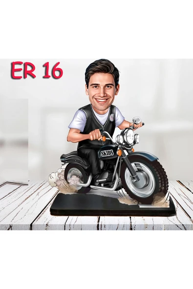 Kişiye Özel Ahşap Biblo - Motor Kullanan Erkek Karikatür Biblo ürün görseli 1